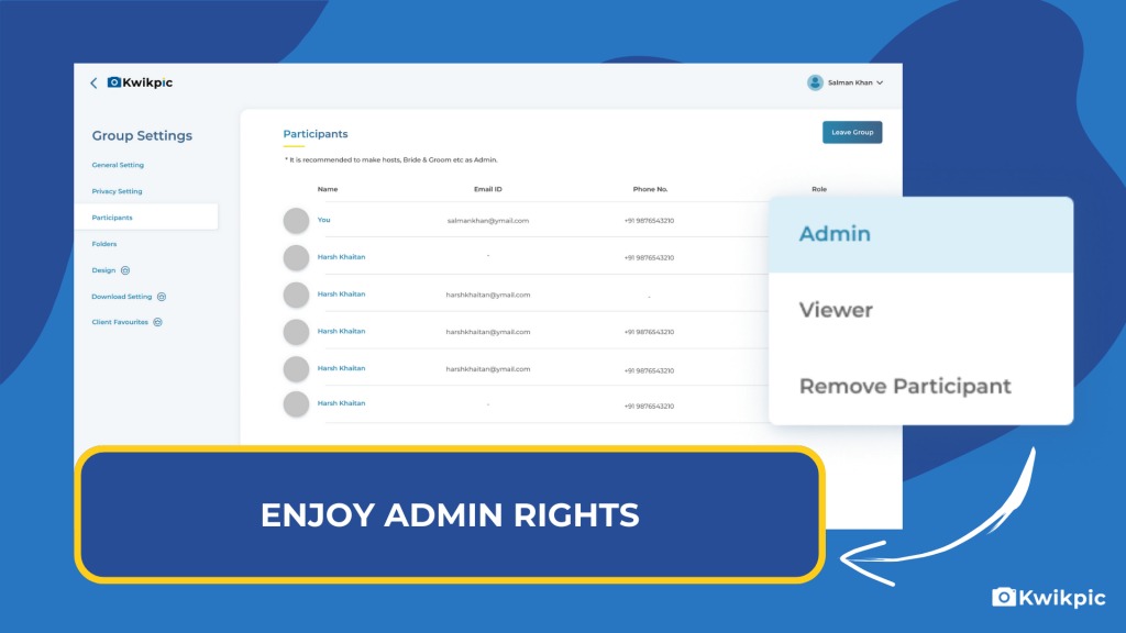  admin right in photo sharing app