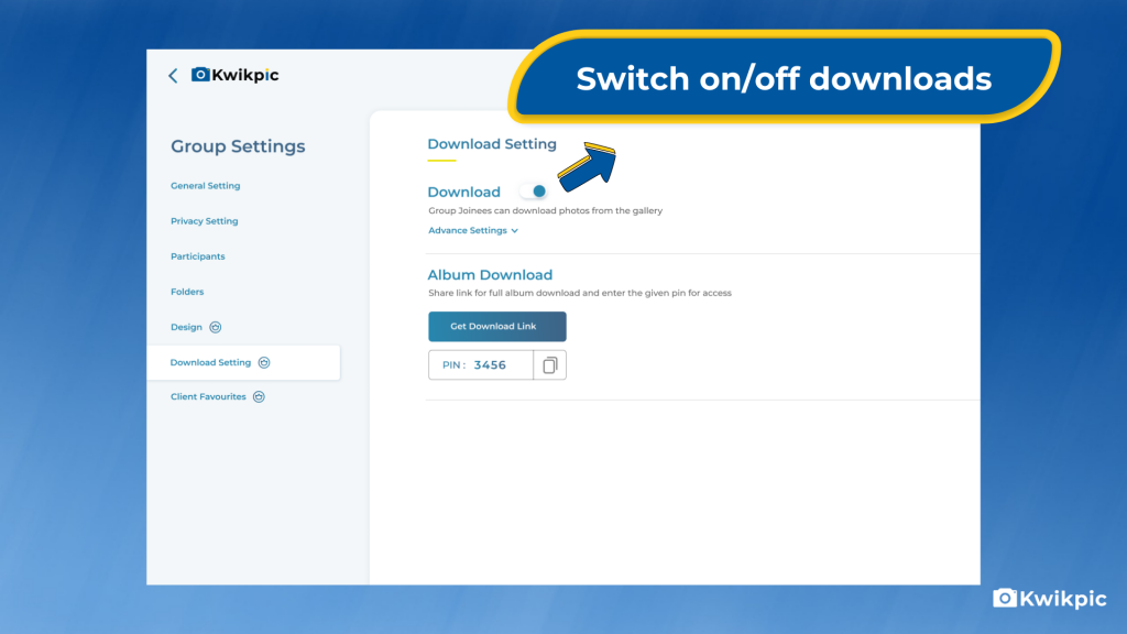 switch on off setting in photo sharing app